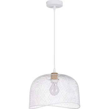 NOVA LUCE závěsné svítidlo LYRON matný bílý kov přírodní dřevo E27 1x12W 230V IP20 bez žárovky 9555802