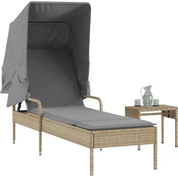 Zahradní lehátko Zahradní lehátko se stříškou a stolkem béžové polyratan Béžová368200