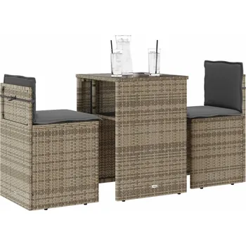 3dílný bistro set s poduškami šedý polyratan Šedá4003871