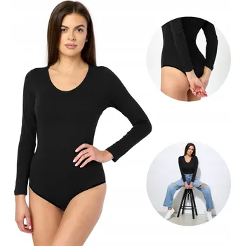Body Dámské body bavlna elegantní dlouhý rukáv černé XXL