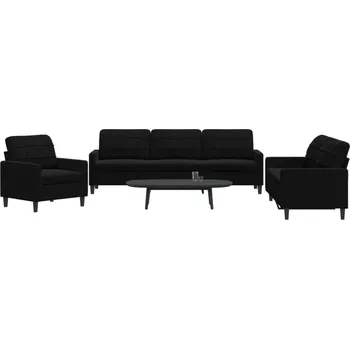 Pohovka 3dílná sedací souprava s poduškami černá samet Černý3278436
