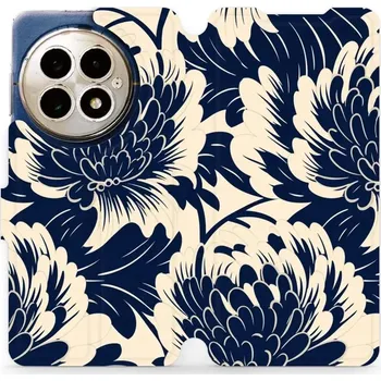 Pouzdro na mobilní telefon Flipové pouzdro Mobiwear - OnePlus 13 - VA40S Modré a béžové květy (Knížkové flip pouzdro, obal, kryt na mobil OnePlus 13 - VA40S Modré a béžové květy, materiál Umělá kůže + TPU - ochrana 360°, stojánek, silikonová vanička, magnetické zavírání)