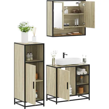 Koupelnový nábytek 3dílný set koupelnového nábytku dub sonoma kompozitní dřevo Hnědá3300996