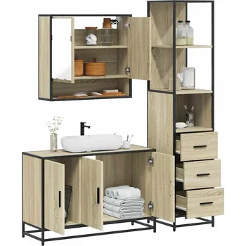 Koupelnový nábytek 3dílný set koupelnového nábytku dub sonoma kompozitní dřevo Hnědá3301161