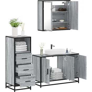 Koupelnový nábytek 3dílný set koupelnového nábytku šedý sonoma kompozitní dřevo Šedá3301013