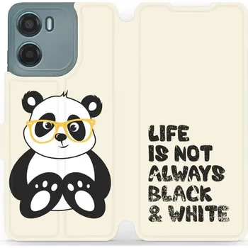Pouzdro na mobilní telefon Flipové pouzdro Mobiwear - Motorola Moto G05 - M041S Panda - life is not (Knížkové flip pouzdro, obal, kryt na mobil Motorola Moto G05 - M041S Panda - life is not, materiál Umělá kůže + TPU - ochrana 360°, stojánek, silikonová vanička, magnetické zavírání