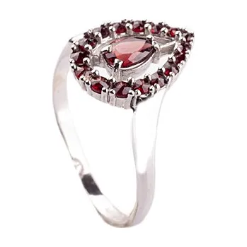 Prsten granát - stříbrný prsten - kapka (3046) Velikost: 59, povrchová úprava: rhodiované