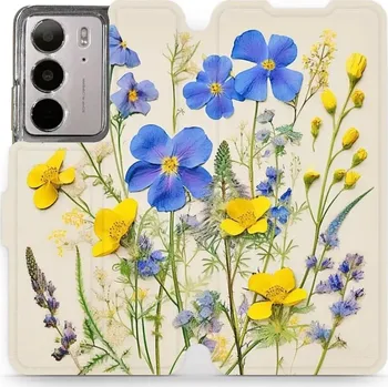 Pouzdro na mobilní telefon Flipové pouzdro Mobiwear - Realme C75 - VP41S Modré a žluté kvítky (Knížkové flip pouzdro, obal, kryt na mobil Realme C75 - VP41S Modré a žluté kvítky, materiál Umělá kůže + TPU - ochrana 360°, stojánek, silikonová vanička, magnetické zavírání)