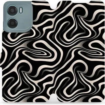 Pouzdro na mobilní telefon Flipové pouzdro Mobiwear - Motorola Moto E15 - VA63S Vlnky a linky (Knížkové flip pouzdro, obal, kryt na mobil Motorola Moto E15 - VA63S Vlnky a linky, materiál Umělá kůže + TPU - ochrana 360°, stojánek, silikonová vanička, magnetické zavírání)