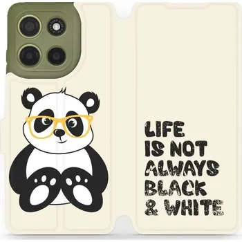Pouzdro na mobilní telefon Flipové pouzdro Mobiwear - Motorola Moto G15 - M041S Panda - life is not (Knížkové flip pouzdro, obal, kryt na mobil Motorola Moto G15 - M041S Panda - life is not, materiál Umělá kůže + TPU - ochrana 360°, stojánek, silikonová vanička, magnetické zavírání