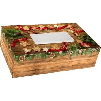 Krabička na cukroví, imit.DŘEVO 25x15x7cm, okénko, papír