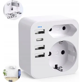 Bezpečnostní kamera CESTOVNÍ ADAPTÉR EU na UK ZÁSUVKA SE 3 USB PORTY A 1 USB-C PORTEM 6V1