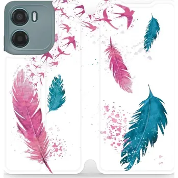 Pouzdro na mobilní telefon Flipové pouzdro Mobiwear - Motorola Moto E15 - MR08S Pírka (Knížkové flip pouzdro, obal, kryt na mobil Motorola Moto E15 - MR08S Pírka, materiál Umělá kůže + TPU - ochrana 360°, stojánek, silikonová vanička, magnetické zavírání)