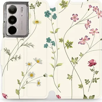 Pouzdro na mobilní telefon Flipové pouzdro Mobiwear - Realme C75 - MD03S Tenké rostlinky s květy (Knížkové flip pouzdro, obal, kryt na mobil Realme C75 - MD03S Tenké rostlinky s květy, materiál Umělá kůže + TPU - ochrana 360°, stojánek, silikonová vanička, magnetické zavírání)