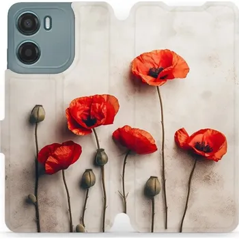 Pouzdro na mobilní telefon Flipové pouzdro Mobiwear - Motorola Moto E15 - VP42S Vlčí máky (Knížkové flip pouzdro, obal, kryt na mobil Motorola Moto E15 - VP42S Vlčí máky, materiál Umělá kůže + TPU - ochrana 360°, stojánek, silikonová vanička, magnetické zavírání)