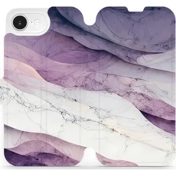 Pouzdro na mobilní telefon Flipové pouzdro Mobiwear - Apple iPhone 16e - VP31S Bílý a fialový mramor (Knížkové flip pouzdro, obal, kryt na mobil Apple iPhone 16e - VP31S Bílý a fialový mramor, materiál Umělá kůže + TPU - ochrana 360°, stojánek, silikonová vanička, magnetické zavírá
