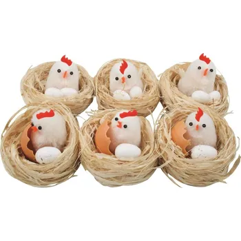 Velikonoční dekorace Dekorace KUŘÁTKO s vejcem v hnízdě 5,5cm, 6ks
