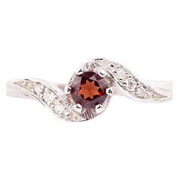 Prsten granát - stříbrný prsten - vlnka (3118) Velikost: 55, povrchová úprava: zlacené