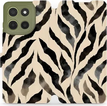 Pouzdro na mobilní telefon Flipové pouzdro Mobiwear - Motorola Moto G15 - VA53S Zebří (Knížkové flip pouzdro, obal, kryt na mobil Motorola Moto G15 - VA53S Zebří, materiál Umělá kůže + TPU - ochrana 360°, stojánek, silikonová vanička, magnetické zavírání)