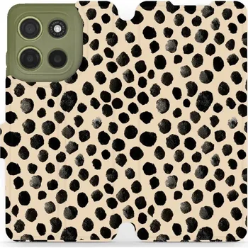 Pouzdro na mobilní telefon Flipové pouzdro Mobiwear - Motorola Moto G15 - VA50S Černé puntíky (Knížkové flip pouzdro, obal, kryt na mobil Motorola Moto G15 - VA50S Černé puntíky, materiál Umělá kůže + TPU - ochrana 360°, stojánek, silikonová vanička, magnetické zavírání)