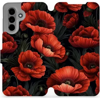 Pouzdro na mobilní telefon Flipové pouzdro Mobiwear - Samsung Galaxy A36 5G - VP45S Temné červené květy (Knížkové flip pouzdro, obal, kryt na mobil Samsung Galaxy A36 5G - VP45S Temné červené květy, materiál Umělá kůže + TPU - ochrana 360°, stojánek, silikonová vanička, magnetické)