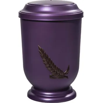 Smuteční dekorace Pohřební Plastová urna na popel, oválné prohlé víčko, fialová, bez štítku, hnědá snítka