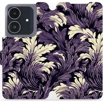 Pouzdro na mobilní telefon Flipové pouzdro Mobiwear - Realme Note 60 - VA46S Fialové rostliny (Knížkové flip pouzdro, obal, kryt na mobil Realme Note 60 - VA46S Fialové rostliny, materiál Umělá kůže + TPU - ochrana 360°, stojánek, silikonová vanička, magnetické zavírání)