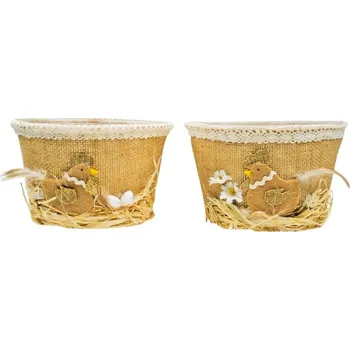 Košík velikonoční s jutou a krajkou průměr 14 cm