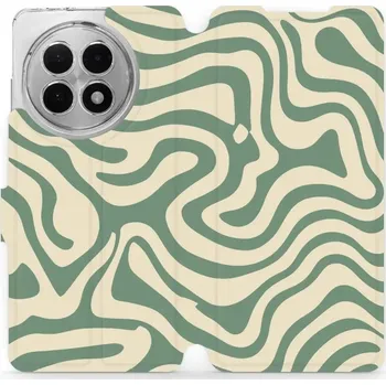 Pouzdro na mobilní telefon Flipové pouzdro Mobiwear - OnePlus 13R - VA57S Zelené a béžové zkrouceniny (Knížkové flip pouzdro, obal, kryt na mobil OnePlus 13R - VA57S Zelené a béžové zkrouceniny, materiál Umělá kůže + TPU - ochrana 360°, stojánek, silikonová vanička, magnetické)