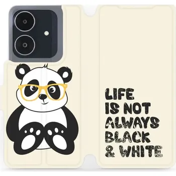 Pouzdro na mobilní telefon Flipové pouzdro Mobiwear - Realme Note 60 - M041S Panda - life is not (Knížkové flip pouzdro, obal, kryt na mobil Realme Note 60 - M041S Panda - life is not, materiál Umělá kůže + TPU - ochrana 360°, stojánek, silikonová vanička, magnetické zavírání)