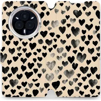 Pouzdro na mobilní telefon Flipové pouzdro Mobiwear - Realme 14 Pro 5G - VA51S Černá srdíčka (Knížkové flip pouzdro, obal, kryt na mobil Realme 14 Pro 5G - VA51S Černá srdíčka, materiál Umělá kůže + TPU - ochrana 360°, stojánek, silikonová vanička, magnetické zavírání)