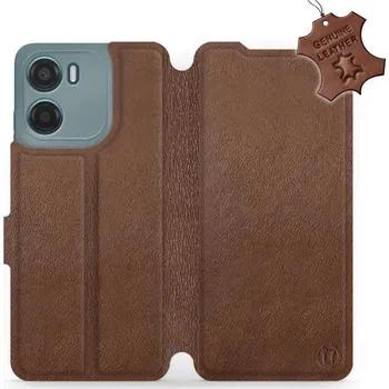 Pouzdro na mobilní telefon Kožené flip pouzdro Mobiwear - Motorola Moto G05 - Hnědé (Kožené knížkové pouzdro, obal, kryt na mobil Motorola Moto G05, Hnědé, materiál Genuine Leather, ochrana 360°, stojánek, silikonová vanička, magnetické zavírání)
