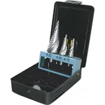 3-dílná sada stupňovitých vrtáků HSS PROTECO se spirálovou drážkou, stromečky 4-12mm, 4-20mm, 4-32mm s krokem stoupání 2mm