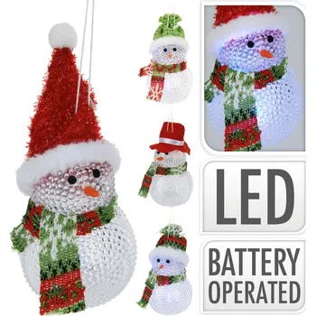 Vánoční dekorace Závěs SNĚHULÁK d6x10cm, 4druhy, včetně baterie, LED