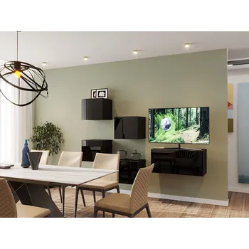 Obývací stěna MOB Berny 63 (černá + černý lesk)