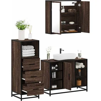 Koupelnový nábytek 3dílný set koupelnového nábytku hnědý dub kompozitní dřevo Hnědá3301034