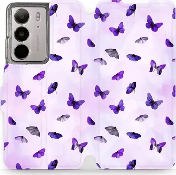 Pouzdro na mobilní telefon Flipové pouzdro Mobiwear - Realme C75 - VP76S Fialoví motýlci (Knížkové flip pouzdro, obal, kryt na mobil Realme C75 - VP76S Fialoví motýlci, materiál Umělá kůže + TPU - ochrana 360°, stojánek, silikonová vanička, magnetické zavírání)