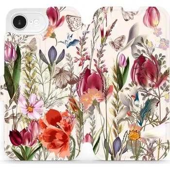 Pouzdro na mobilní telefon Flipové pouzdro Mobiwear - Apple iPhone 16e - MP01S Rozkvetlá louka (Knížkové flip pouzdro, obal, kryt na mobil Apple iPhone 16e - MP01S Rozkvetlá louka, materiál Umělá kůže + TPU - ochrana 360°, stojánek, silikonová vanička, magnetické zavírání)