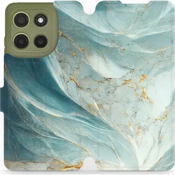 Pouzdro na mobilní telefon Flipové pouzdro Mobiwear - Motorola Moto G15 - VP34S Zelenkavý a zlatavý mramor (Knížkové flip pouzdro, obal, kryt na mobil Motorola Moto G15 - VP34S Zelenkavý a zlatavý mramor, materiál Umělá kůže + TPU - ochrana 360°, stojánek, silikonová vanička,)