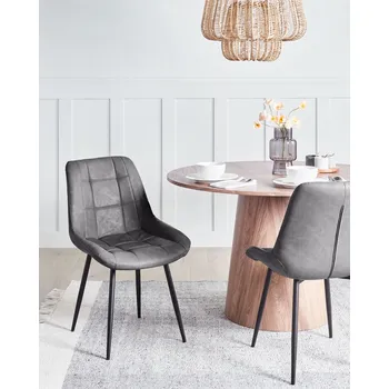 Jídelní židle Sada 2 jídelních židlí šedá umělá kůže černé železné nohy moderní čalouněné židle Beliani