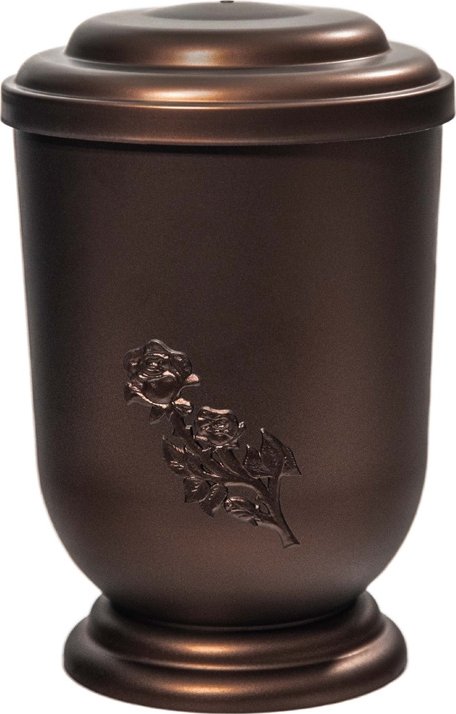 Pohřební Plastová urna na popel, oválné oblé víčko, staroměď, bez štítku, hnědá růže