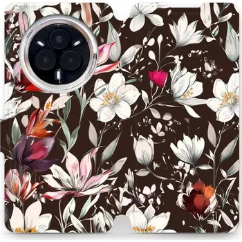 Pouzdro na mobilní telefon Flipové pouzdro Mobiwear - Realme 14 Pro Plus 5G - VP72S Květy na hnědé (Knížkové flip pouzdro, obal, kryt na mobil Realme 14 Pro Plus 5G - VP72S Květy na hnědé, materiál Umělá kůže + TPU - ochrana 360°, stojánek, silikonová vanička, magnetické zavírání)