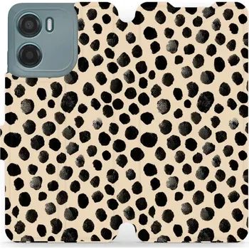 Pouzdro na mobilní telefon Flipové pouzdro Mobiwear - Motorola Moto G05 - VA50S Černé puntíky (Knížkové flip pouzdro, obal, kryt na mobil Motorola Moto G05 - VA50S Černé puntíky, materiál Umělá kůže + TPU - ochrana 360°, stojánek, silikonová vanička, magnetické zavírání)