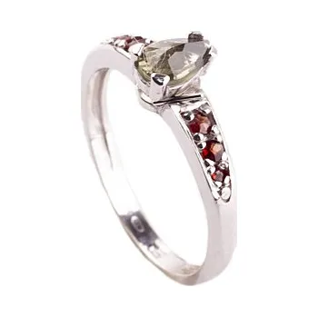 Prsten granát - stříbrný prsten - kapka (3002V) Velikost: 56, povrchová úprava: zlacené