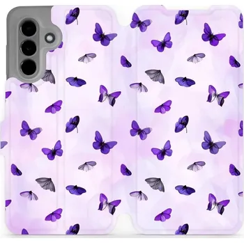 Pouzdro na mobilní telefon Flipové pouzdro Mobiwear - Samsung Galaxy A36 5G - VP76S Fialoví motýlci (Knížkové flip pouzdro, obal, kryt na mobil Samsung Galaxy A36 5G - VP76S Fialoví motýlci, materiál Umělá kůže + TPU - ochrana 360°, stojánek, silikonová vanička, magnetické zavírání