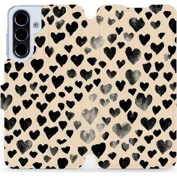 Pouzdro na mobilní telefon Flipové pouzdro Mobiwear - Samsung Galaxy A56 5G - VA51S Černá srdíčka (Knížkové flip pouzdro, obal, kryt na mobil Samsung Galaxy A56 5G - VA51S Černá srdíčka, materiál Umělá kůže + TPU - ochrana 360°, stojánek, silikonová vanička, magnetické zavírání)