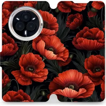 Pouzdro na mobilní telefon Flipové pouzdro Mobiwear - Realme 14 Pro 5G - VP45S Temné červené květy (Knížkové flip pouzdro, obal, kryt na mobil Realme 14 Pro 5G - VP45S Temné červené květy, materiál Umělá kůže + TPU - ochrana 360°, stojánek, silikonová vanička, magnetické zavírání)