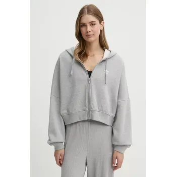 Dámská mikina Bavlněná mikina adidas Originals Essential dámská, šedá barva, s kapucí, melanžová, JN7844 90X, vel. L