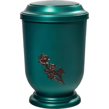 Smuteční dekorace Pohřební Plastová urna na popel, oválné prohlé víčko, zelená, bez štítku, hnědá růže
