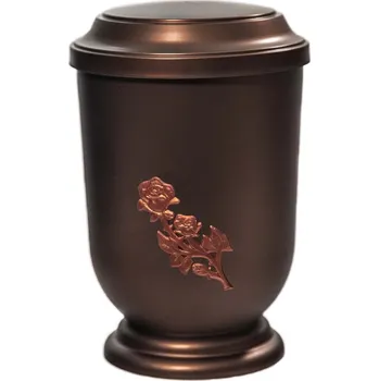Smuteční dekorace Pohřební Plastová urna na popel, oválné prohlé víčko, staroměď, bez štítku, růže